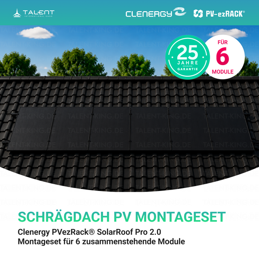Clenergy PV-ezRack® SolarRoof Pro 2.0 Unterkonstruktion Schrägdach Set für 6 zusammenstehende Module in Schwarz ( neue ver. 2026 )