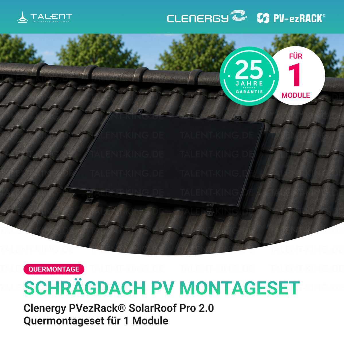 Clenergy PV-ezRack® SolarRoof Pro 2.0 Unterkonstruktion Schrägdach Quermontage Montageset für 1 Module in Schwarz ( neue ver. 2026 )