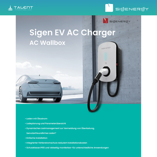 Sigenergy Sigen EV AC Wallbox 7 kW / 11 kW / 22 kW (konfigurierbar) – Intelligente Ladestation für SigenStor + 5m Cabel Type2 Wall Box