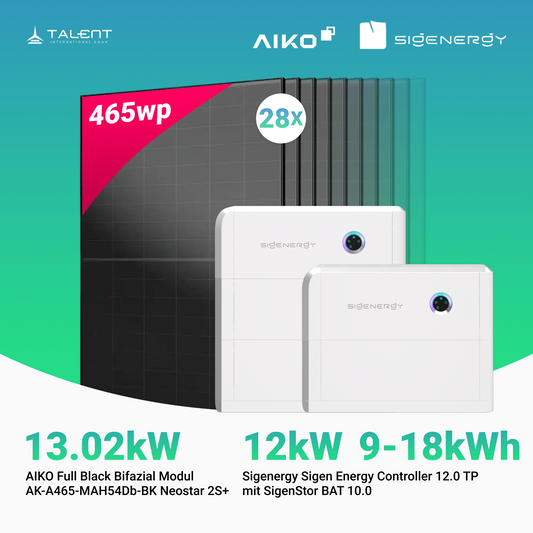 PV Komplettset 13.02 kWp - 28 × AIKO 465W Full Black & Sigenergy Sigen Energy Controller 12.0 TP 12kW mit Speicheroption