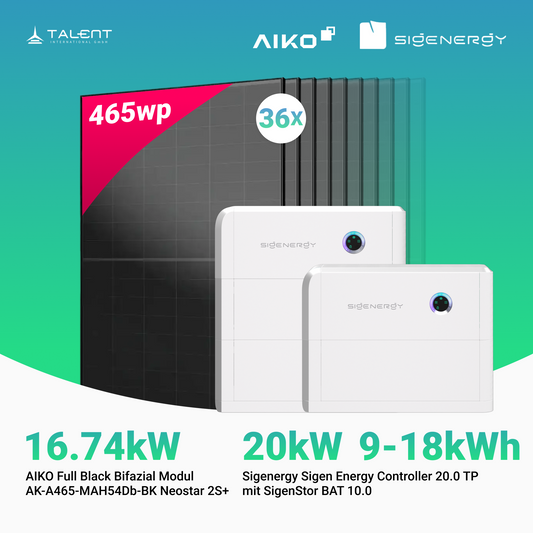 PV Komplettset 16.74 kWp - 36 × AIKO 465W Full Black & Sigenergy Sigen Energy Controller 20.0 TP 20kW mit Speicheroption