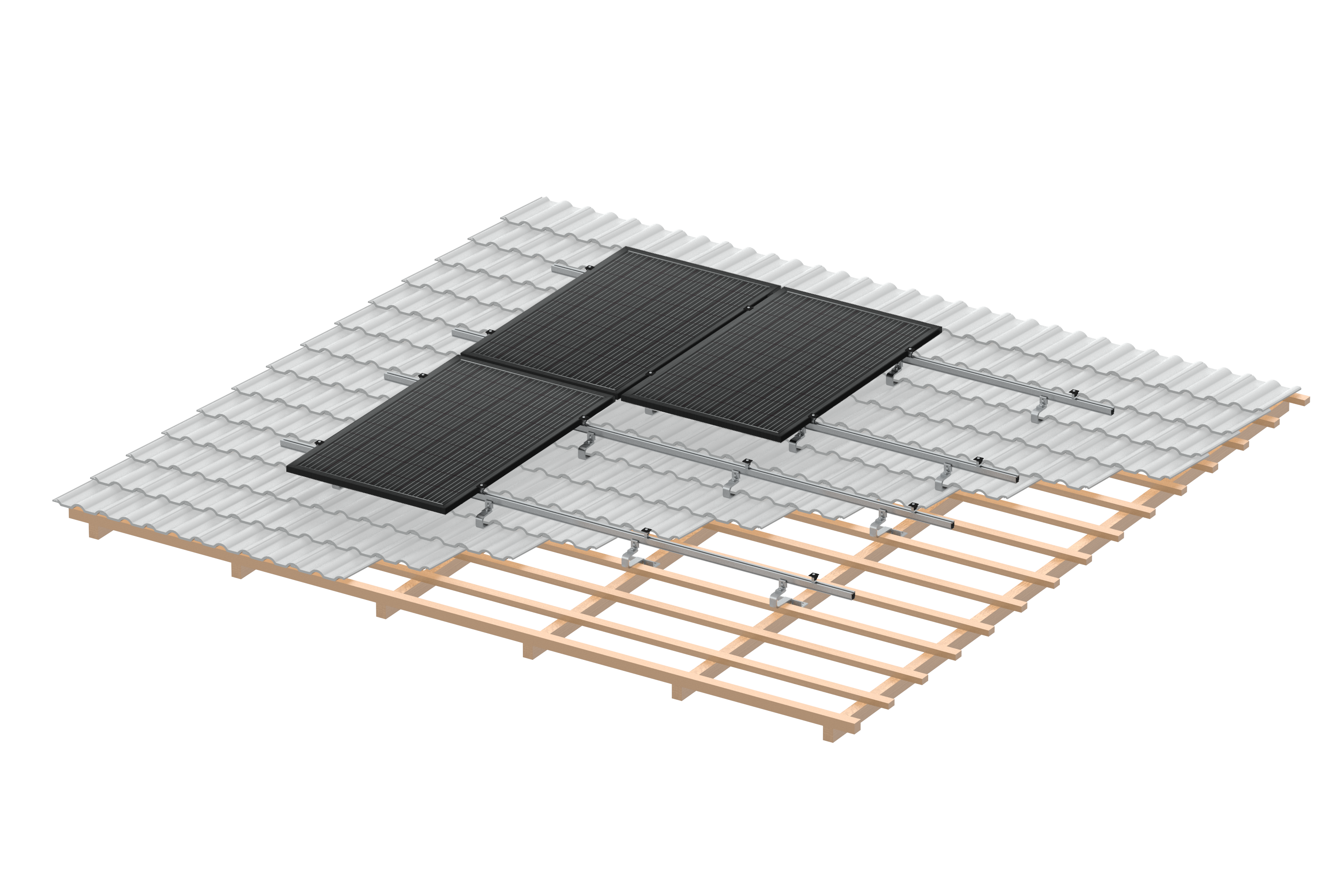 Clenergy PV-ezRack SolarRoof Pro 2.0 Unterkonstruktion Schrägdach Set für 24 Module in Silber oder Schwarz