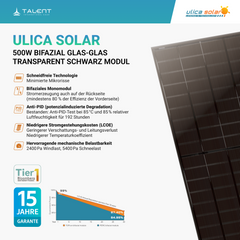 Ulica Solar 500W UL-500M-120BDGN  “Black Jade Flow”  Bifazial Glas-Glas transparent Schwarz Modul