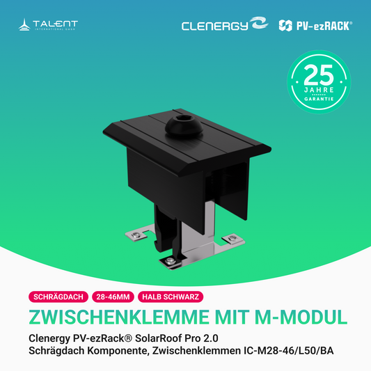 Clenergy PV-ezRack® SolarRoof Pro 2.0 Unterkonstruktion Schrägdach Komponente  - Zwischenklemme mit M-Modul, IC-M28-46/L50/BA, halb schwarz