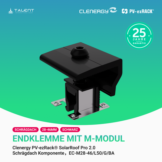 Clenergy PV-ezRack® SolarRoof Pro 2.0 Unterkonstruktion Schrägdach Komponenten - Endklemme mit Erdung, EC-M28-46/L50/BA, 28-46 mm, lange 50mm, Schwarz