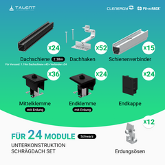 Clenergy PV-ezRack SolarRoof Pro 2.0 Unterkonstruktion Schrägdach Set für 24 Module in Silber oder Schwarz