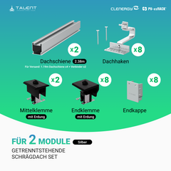 Clenergy PV-ezRack SolarRoof Pro 2.0 Unterkonstruktion Schrägdach Set für 2 getrenntstehende Module in Silber oder Schwarz