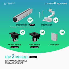 Clenergy PV-ezRack SolarRoof Pro 2.0 Unterkonstruktion Schrägdach Set für 2 zusammenstehende Module in Silber oder Schwarz